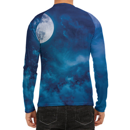 Night Sky And Moonlight Print Men's Long Sleeve Rash Guard