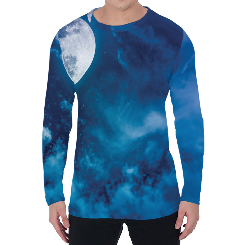 Night Sky And Moonlight Print Men's Long Sleeve T-Shirt