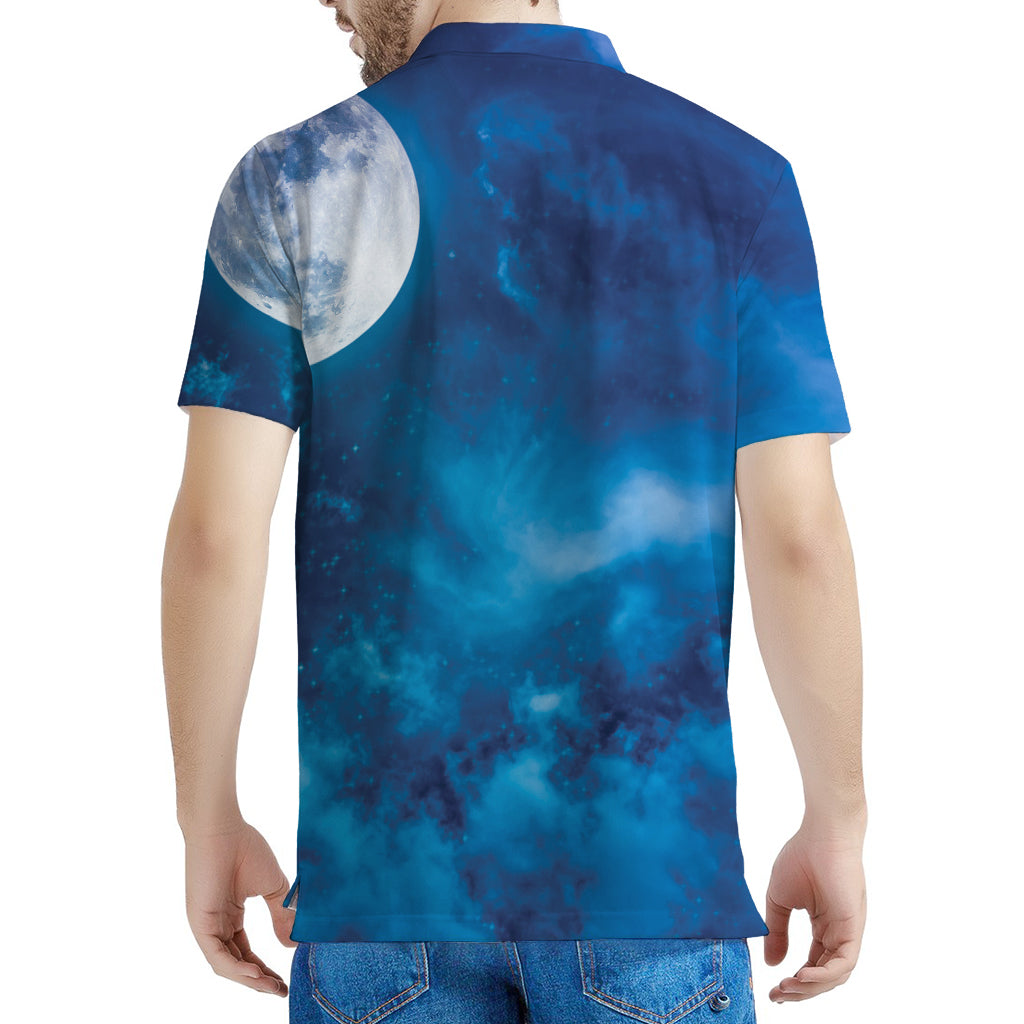 Night Sky And Moonlight Print Men's Polo Shirt