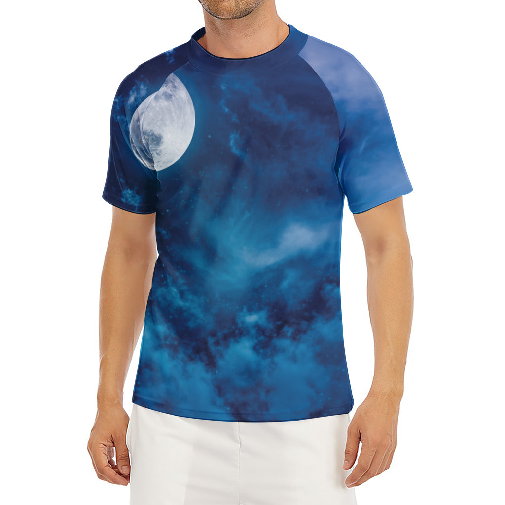 Night Sky And Moonlight Print Men's Short Sleeve Rash Guard