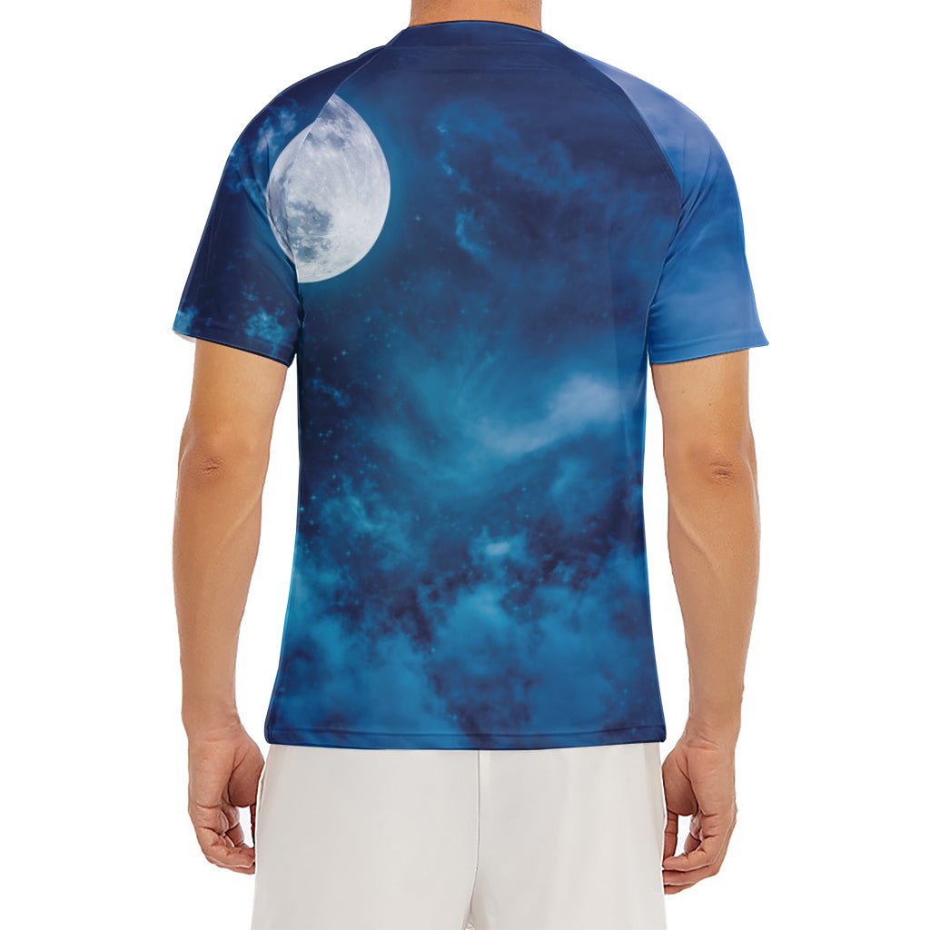 Night Sky And Moonlight Print Men's Short Sleeve Rash Guard