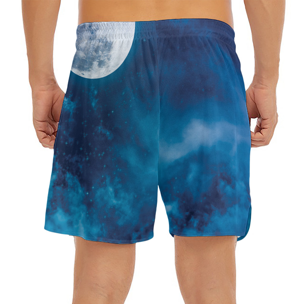 Night Sky And Moonlight Print Men's Split Running Shorts