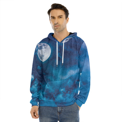 Night Sky And Moonlight Print Men's Velvet Pullover Hoodie