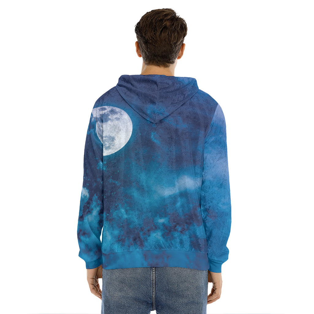 Night Sky And Moonlight Print Men's Velvet Pullover Hoodie