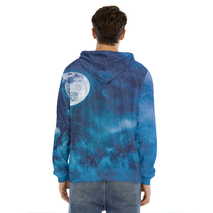 Night Sky And Moonlight Print Men's Velvet Pullover Hoodie