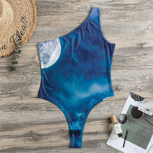 Night Sky And Moonlight Print One Shoulder Bodysuit