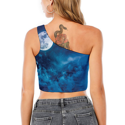 Night Sky And Moonlight Print One Shoulder Crop Top