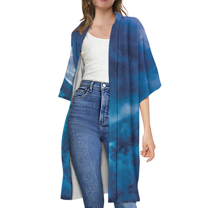 Night Sky And Moonlight Print Open Front Beach Cover Up