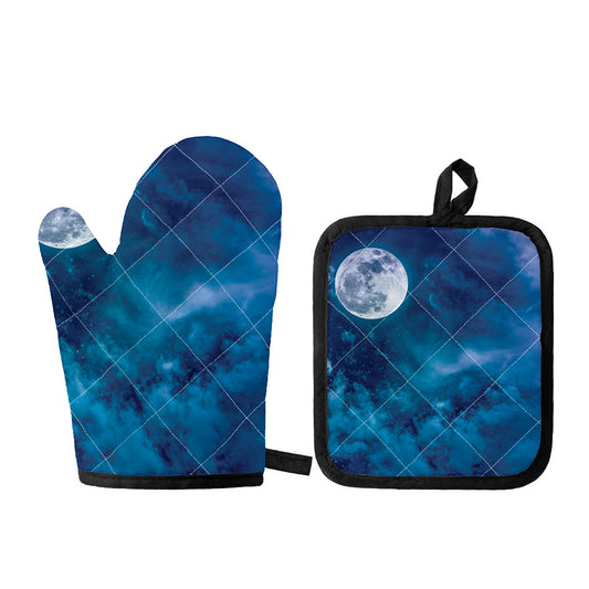 Night Sky And Moonlight Print Oven Mitt And Pot Holder Set
