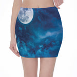 Night Sky And Moonlight Print Pencil Mini Skirt