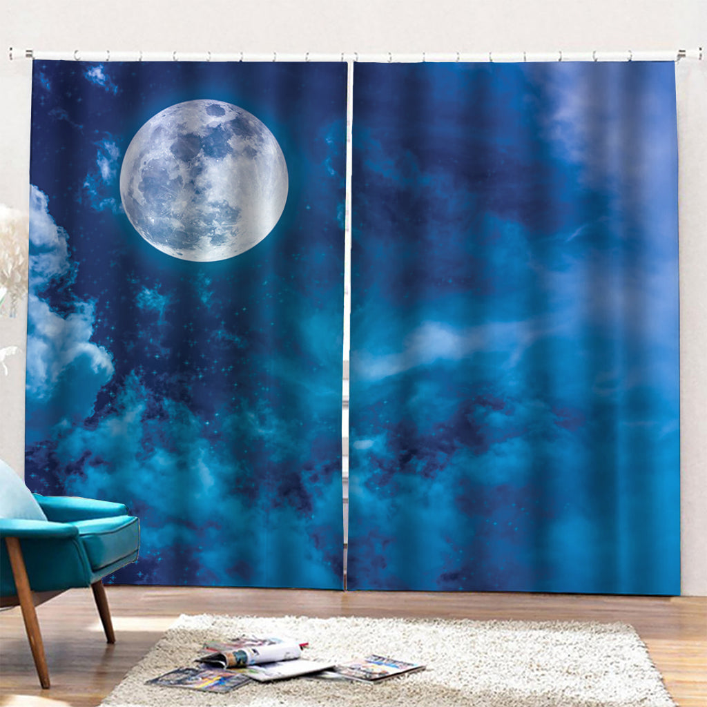 Night Sky And Moonlight Print Pencil Pleat Curtains