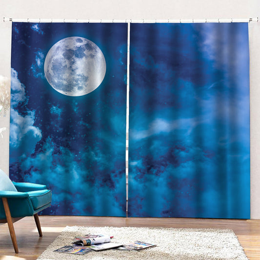 Night Sky And Moonlight Print Pencil Pleat Curtains