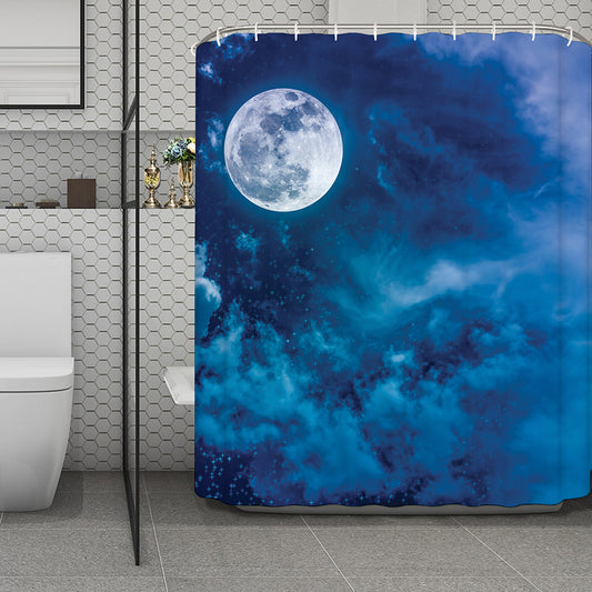 Night Sky And Moonlight Print Polyester Shower Curtain