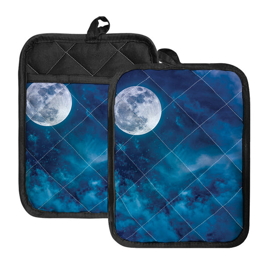 Night Sky And Moonlight Print Pot Holders With Pocket