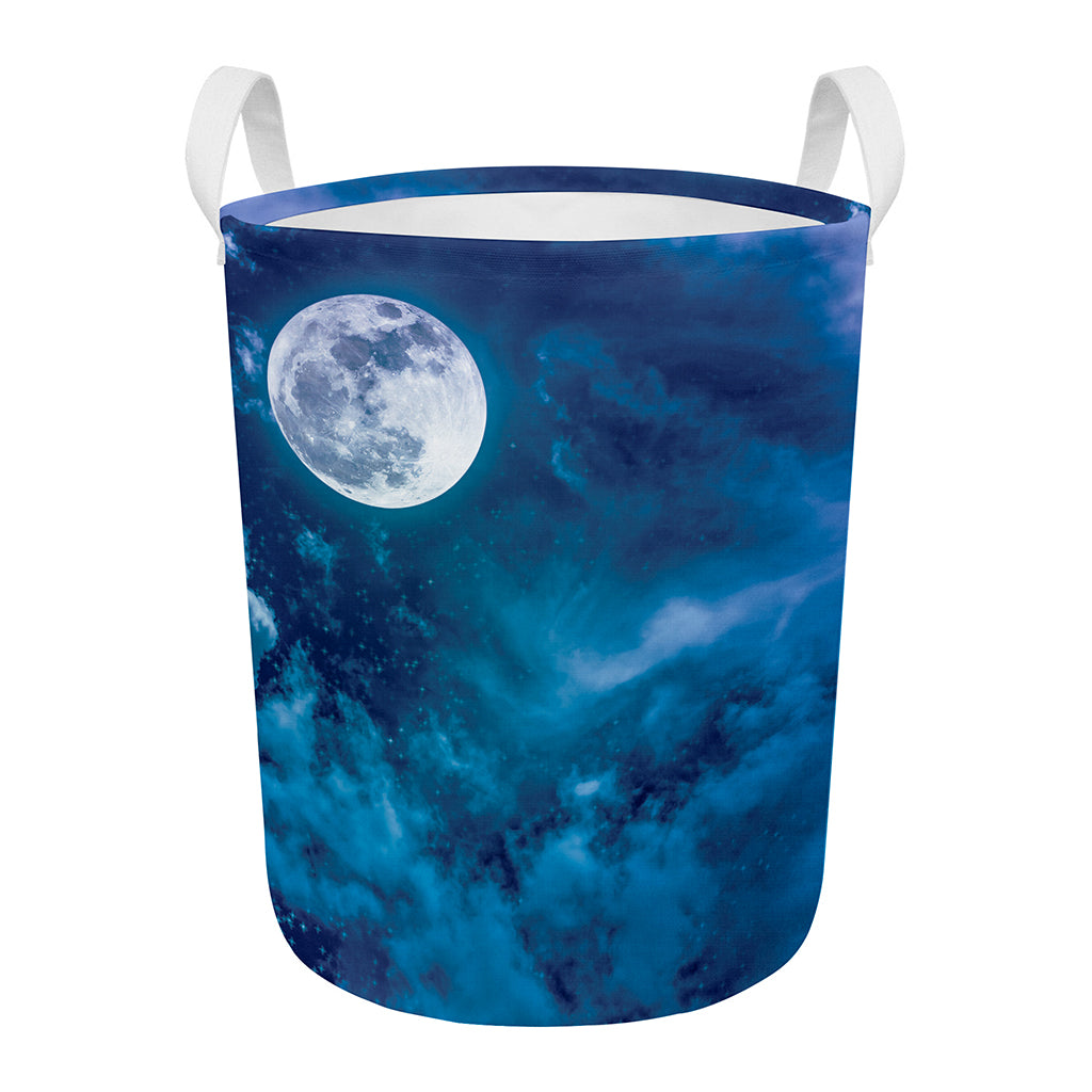 Night Sky And Moonlight Print Round Laundry Basket