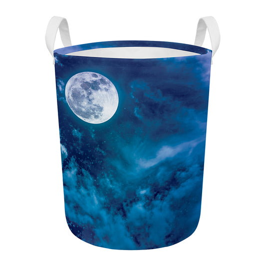 Night Sky And Moonlight Print Round Laundry Basket