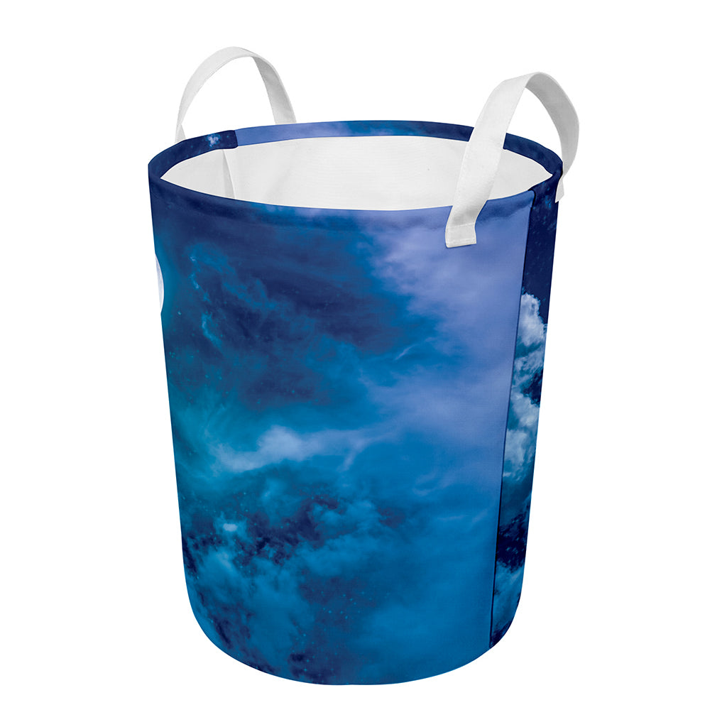 Night Sky And Moonlight Print Round Laundry Basket