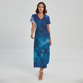 Night Sky And Moonlight Print Short Sleeve Maxi Dress