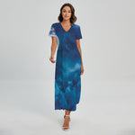 Night Sky And Moonlight Print Short Sleeve Maxi Dress
