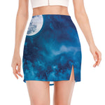 Night Sky And Moonlight Print Side Slit Mini Skirt