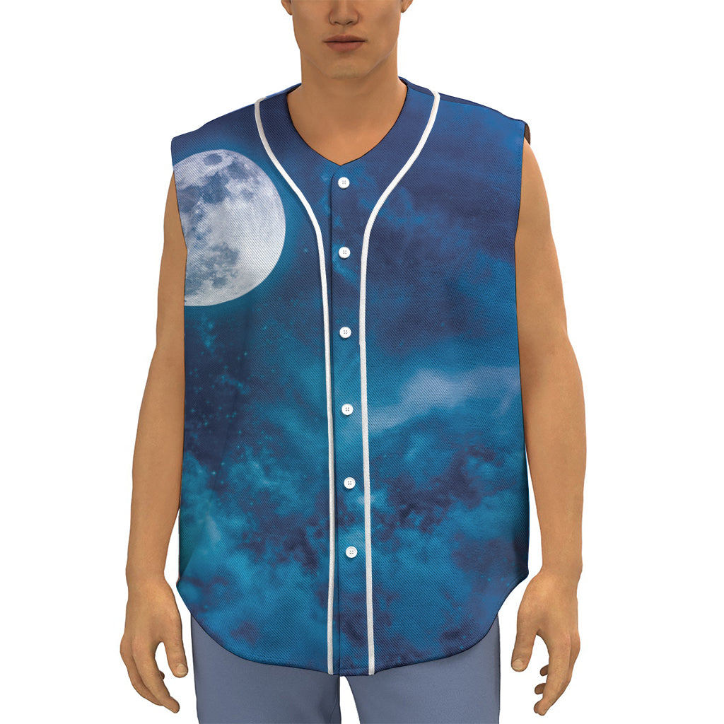 Night Sky And Moonlight Print Sleeveless Baseball Jersey