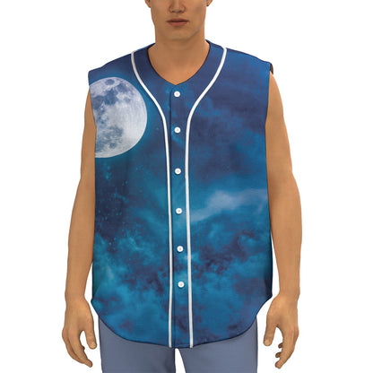 Night Sky And Moonlight Print Sleeveless Baseball Jersey