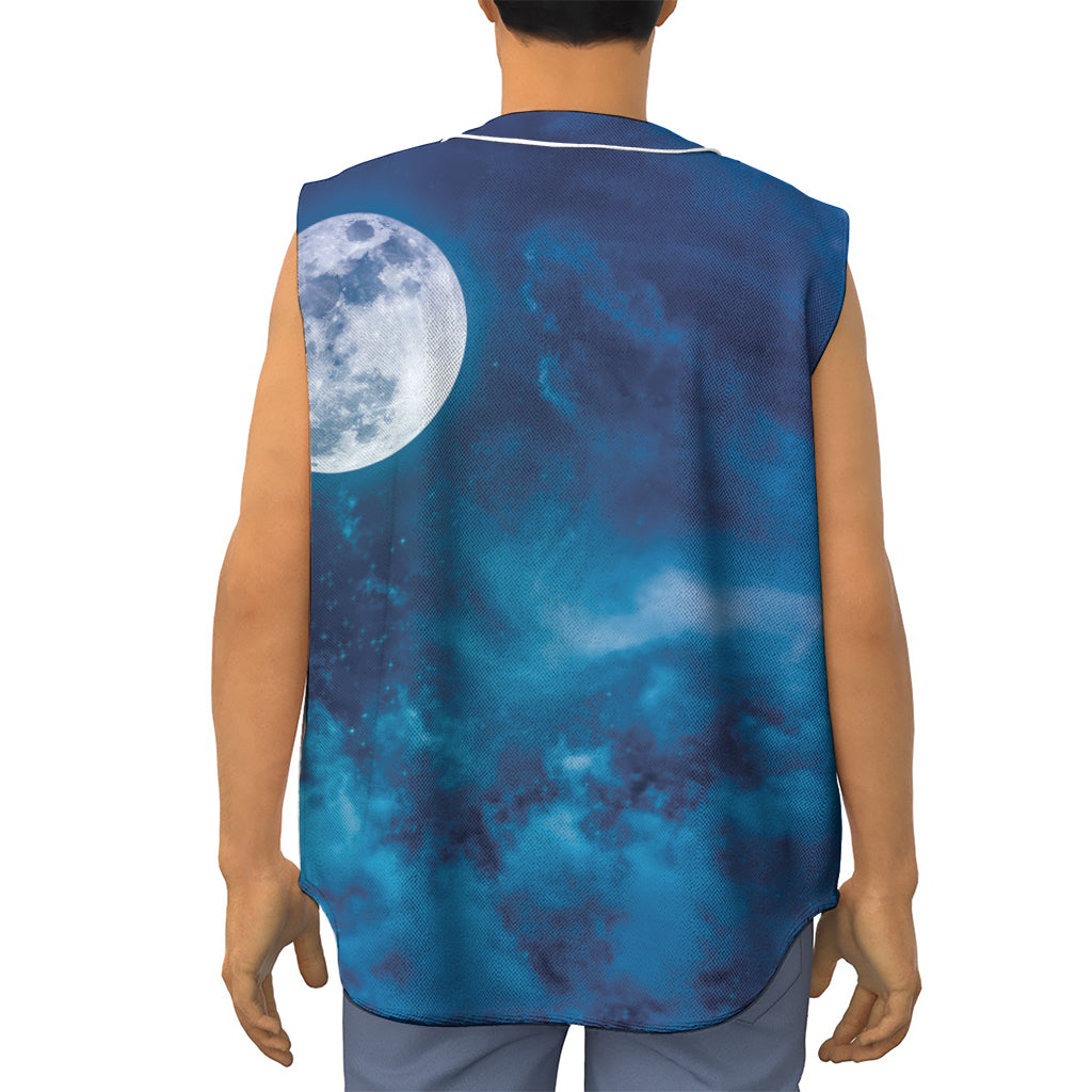 Night Sky And Moonlight Print Sleeveless Baseball Jersey