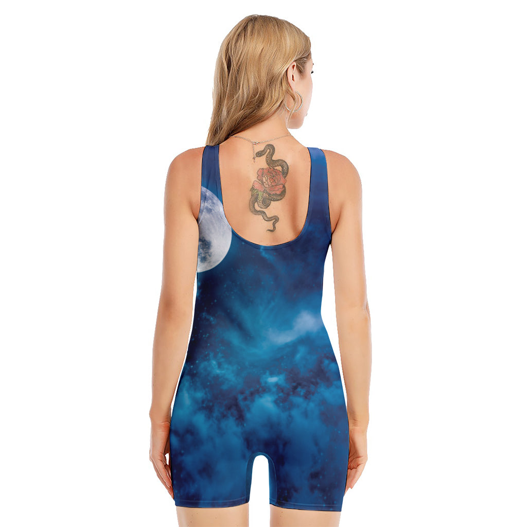 Night Sky And Moonlight Print Sleeveless One Piece Swimsuit