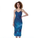 Night Sky And Moonlight Print Slim Fit Midi Cami Dress