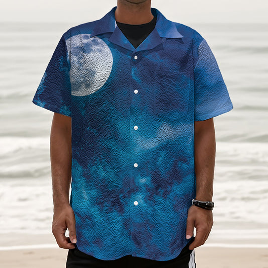 Night Sky And Moonlight Print Textured Short Sleeve Shirt