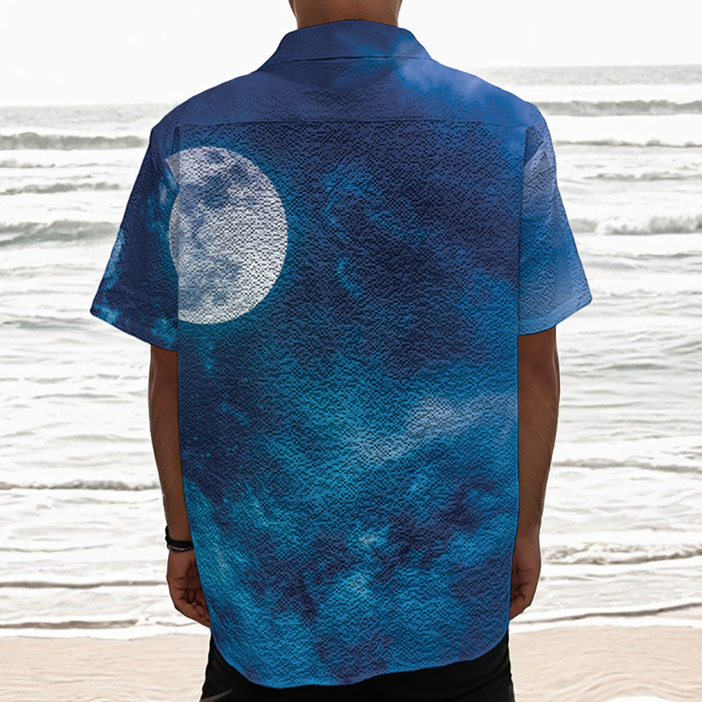 Night Sky And Moonlight Print Textured Short Sleeve Shirt