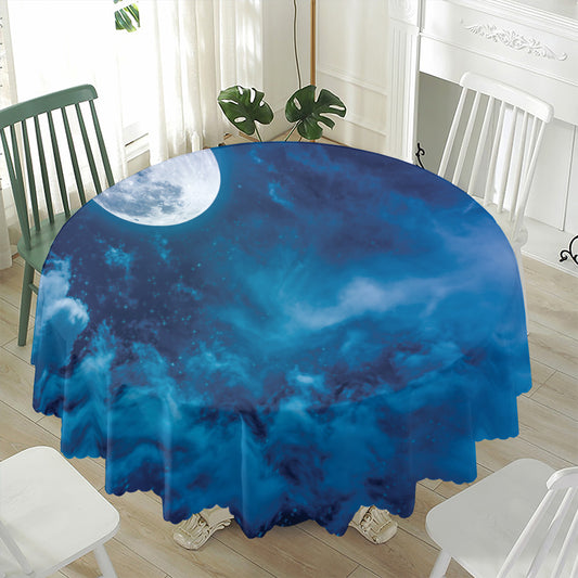 Night Sky And Moonlight Print Waterproof Round Tablecloth