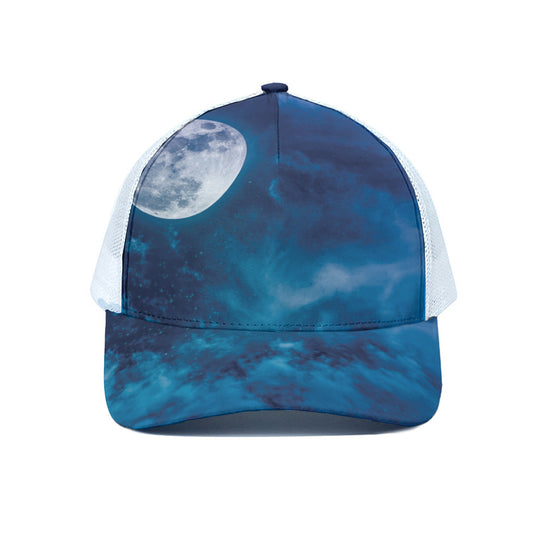 Night Sky And Moonlight Print White Mesh Trucker Cap