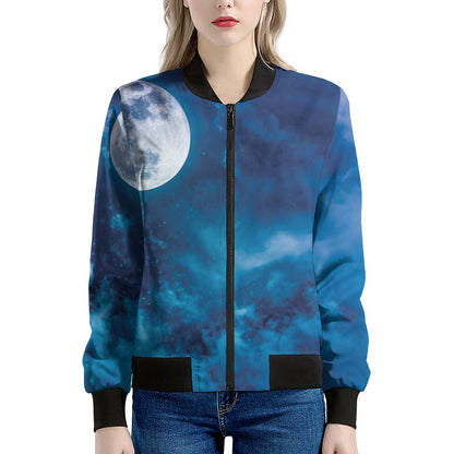 Night Sky And Moonlight Print Women's Bomber Jacket