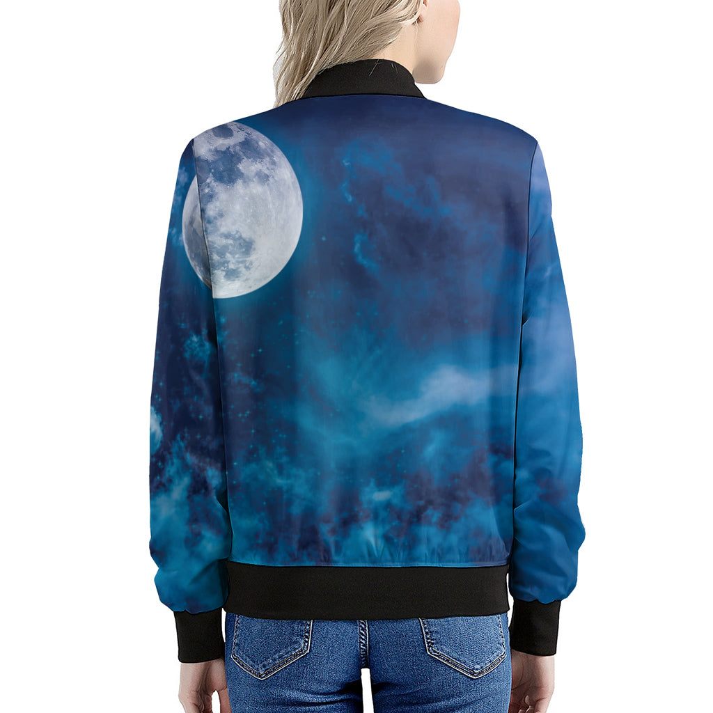 Night Sky And Moonlight Print Women's Bomber Jacket