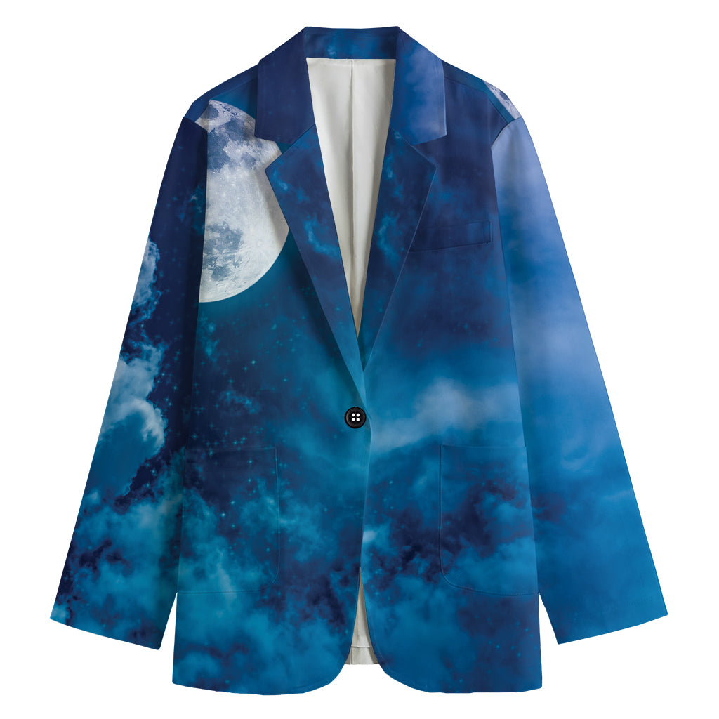 Night Sky And Moonlight Print Women's Cotton Blazer