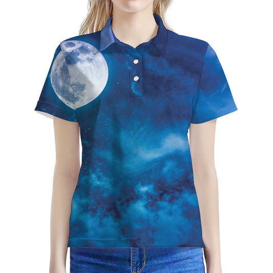 Night Sky And Moonlight Print Women's Polo Shirt
