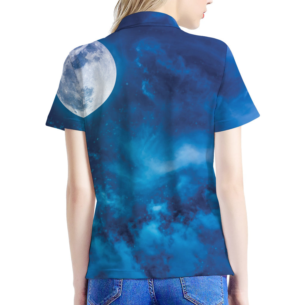 Night Sky And Moonlight Print Women's Polo Shirt