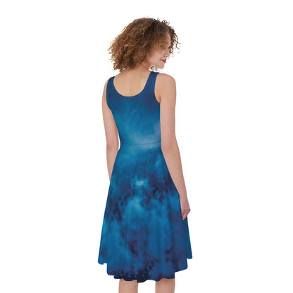 Night Sky And Moonlight Print Women's Sleeveless Dress