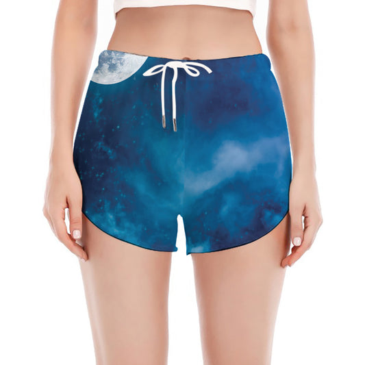 Night Sky And Moonlight Print Women's Split Running Shorts