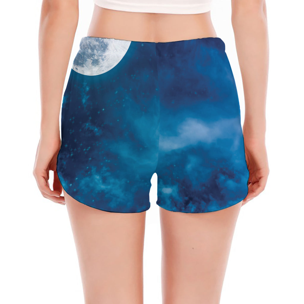 Night Sky And Moonlight Print Women's Split Running Shorts