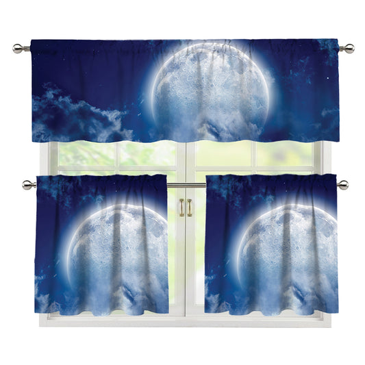 Night Sky Full Moon Print 3 Piece Kitchen Curtains