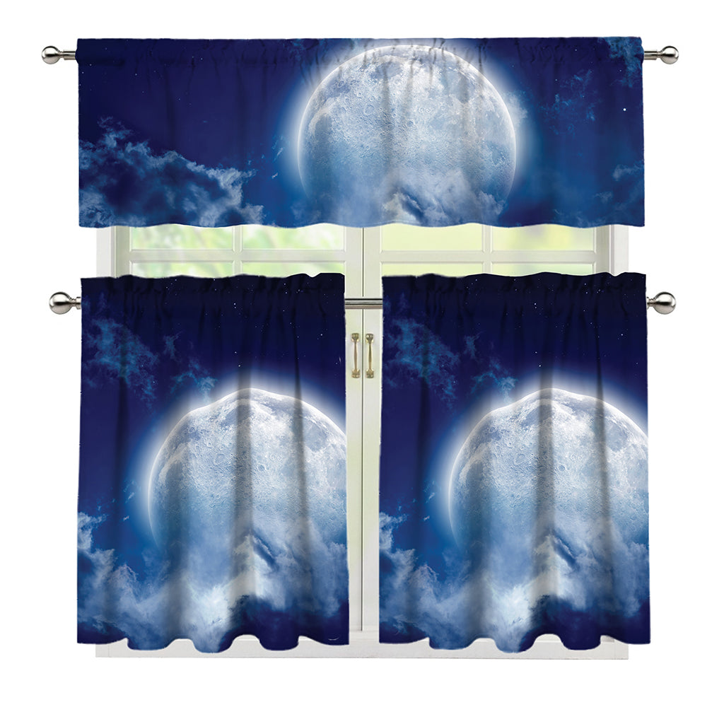 Night Sky Full Moon Print 3 Piece Kitchen Curtains