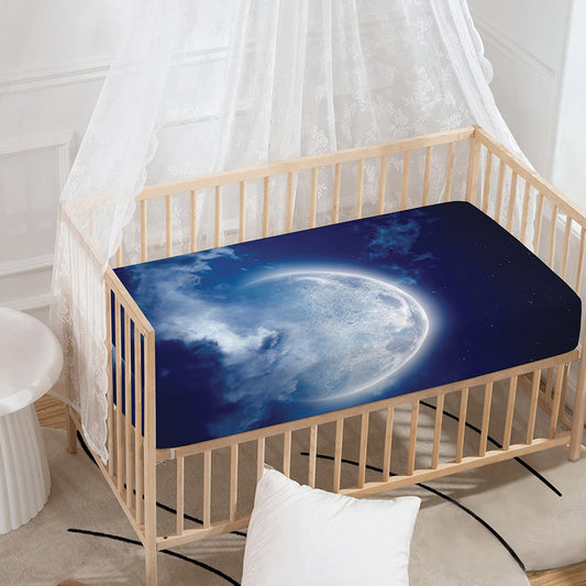 Night Sky Full Moon Print Baby Crib Sheet