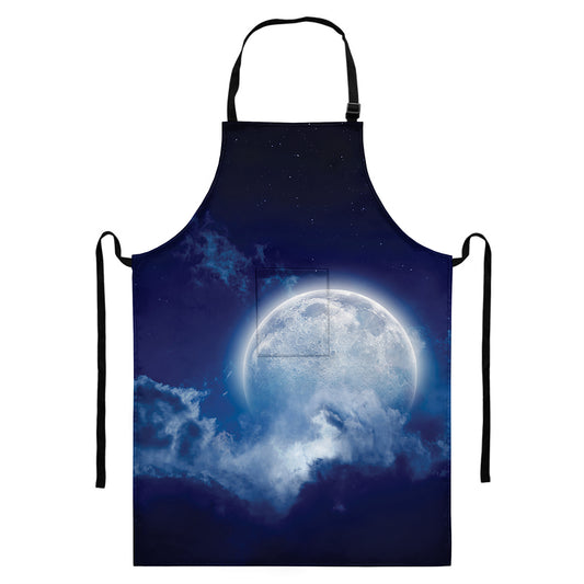 Night Sky Full Moon Print Bib Apron With Pocket