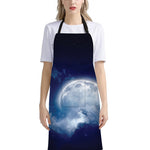 Night Sky Full Moon Print Bib Apron With Pocket