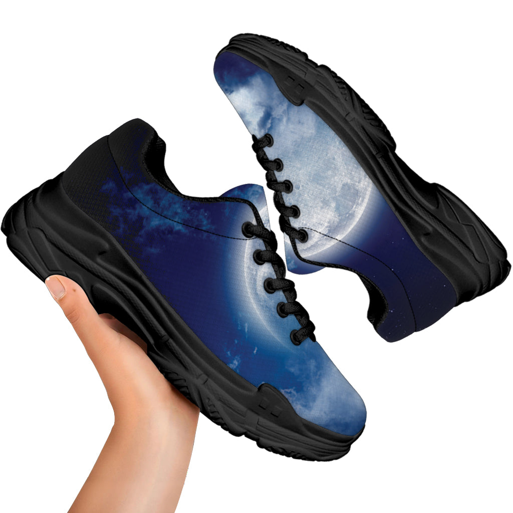 Night Sky Full Moon Print Black Chunky Shoes