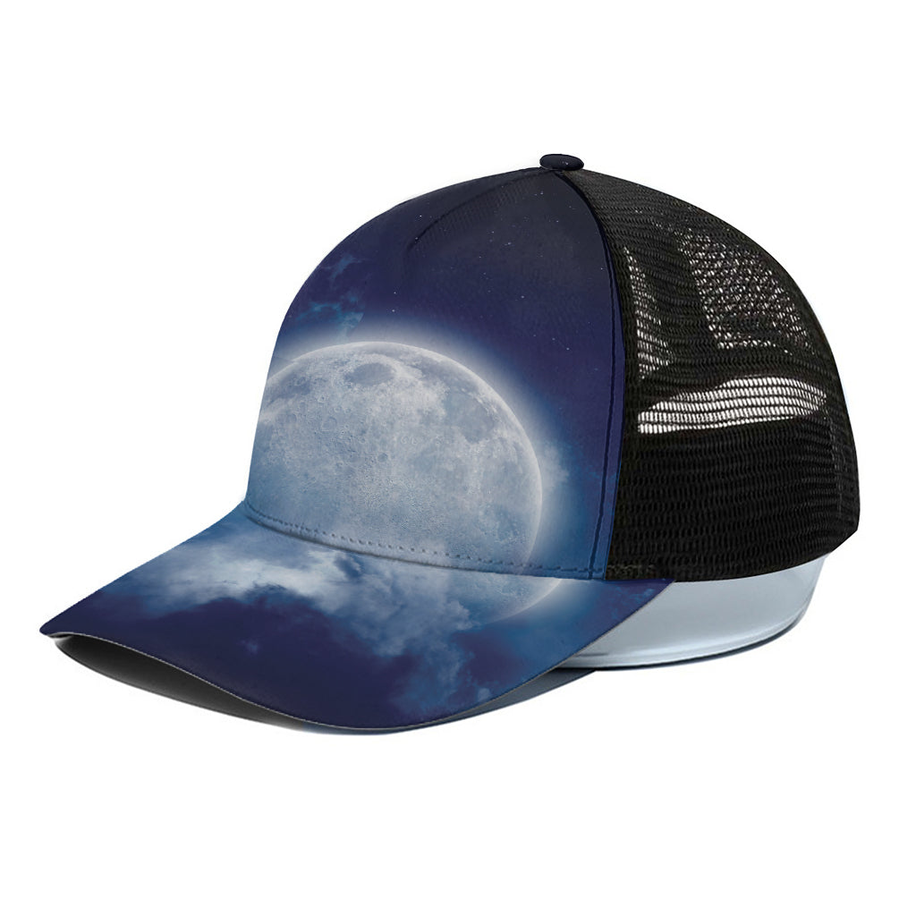 Night Sky Full Moon Print Black Mesh Trucker Cap