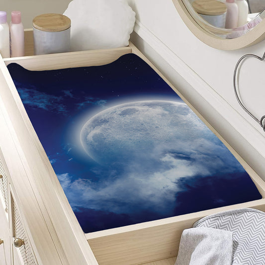 Night Sky Full Moon Print Changing Pad Cover