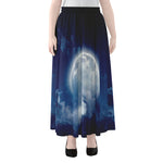 Night Sky Full Moon Print Chiffon Maxi Skirt